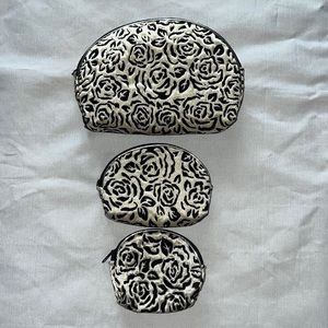 Trio Of Black and White Rose cosmetic bags